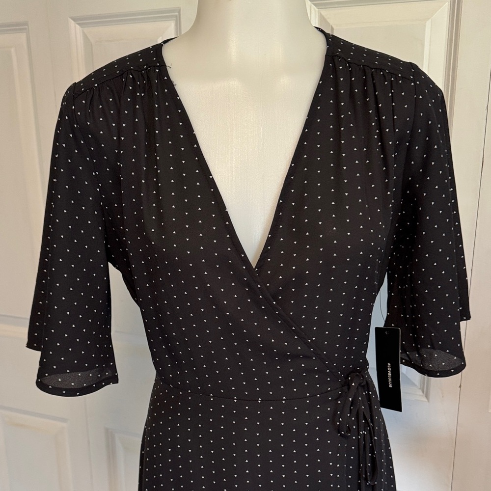 Lulu’s Black - White Wrap Dress - Classic Women's Dress - Picture 4 of 13